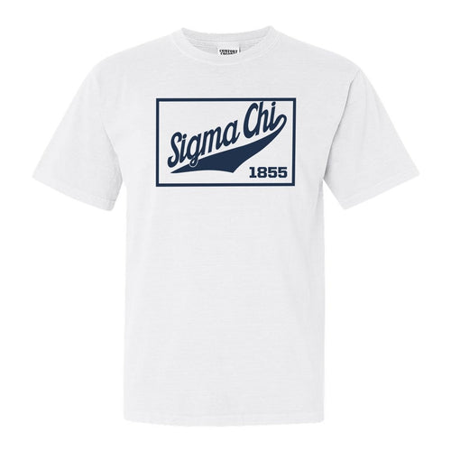 Sigma Chi Comfort Colors T-Shirt - Sig Chi Baseball Boxed Shirt - Kite and Crest