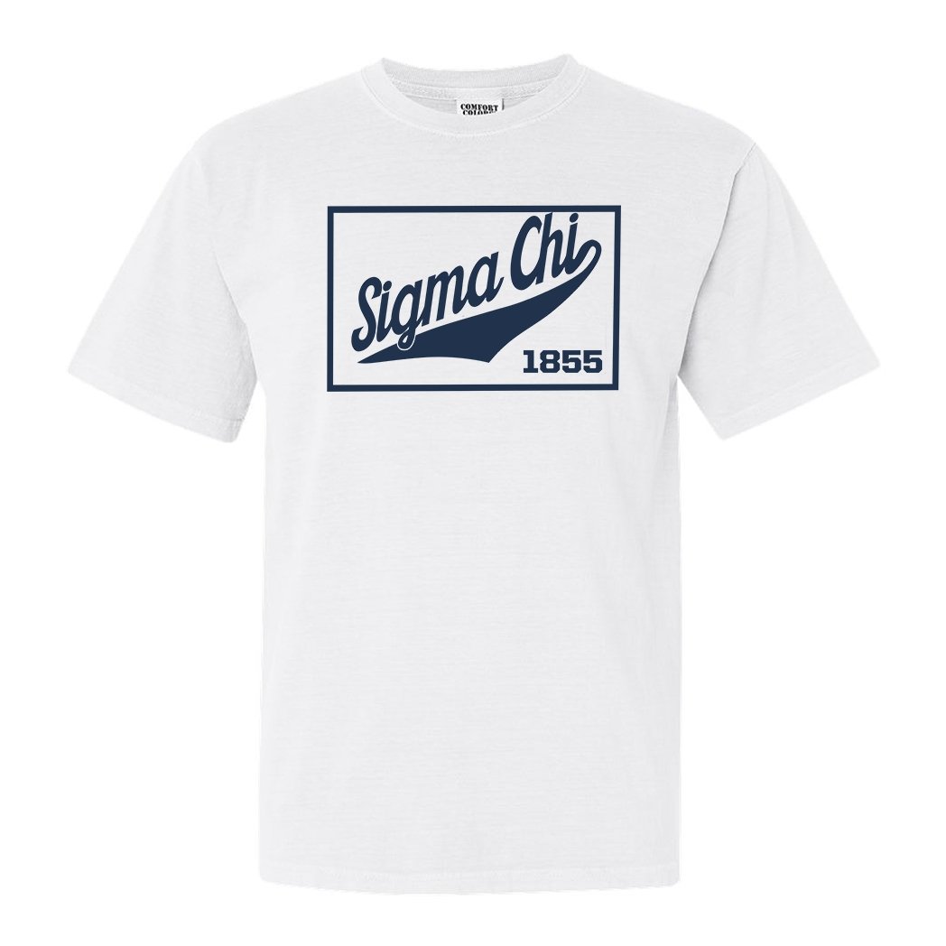 Sigma Chi Comfort Colors T-Shirt - Sig Chi Baseball Boxed Shirt - Kite and Crest