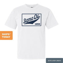 Load image into Gallery viewer, Sigma Chi Comfort Colors T-Shirt - Sig Chi Baseball Boxed Shirt - Kite and Crest
