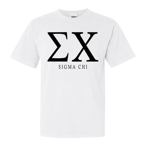 Sigma Chi Comfort Colors T-Shirt - Sig Chi Block Letter Shirt - Kite and Crest