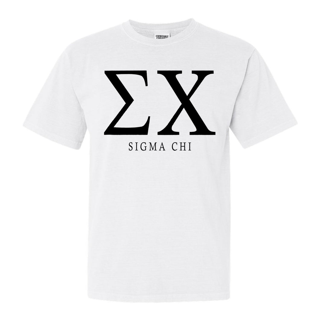 Sigma Chi Comfort Colors T-Shirt - Sig Chi Block Letter Shirt - Kite and Crest
