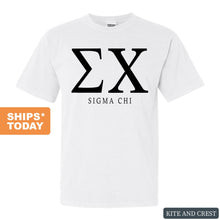 Load image into Gallery viewer, Sigma Chi Comfort Colors T-Shirt - Sig Chi Block Letter Shirt - Kite and Crest

