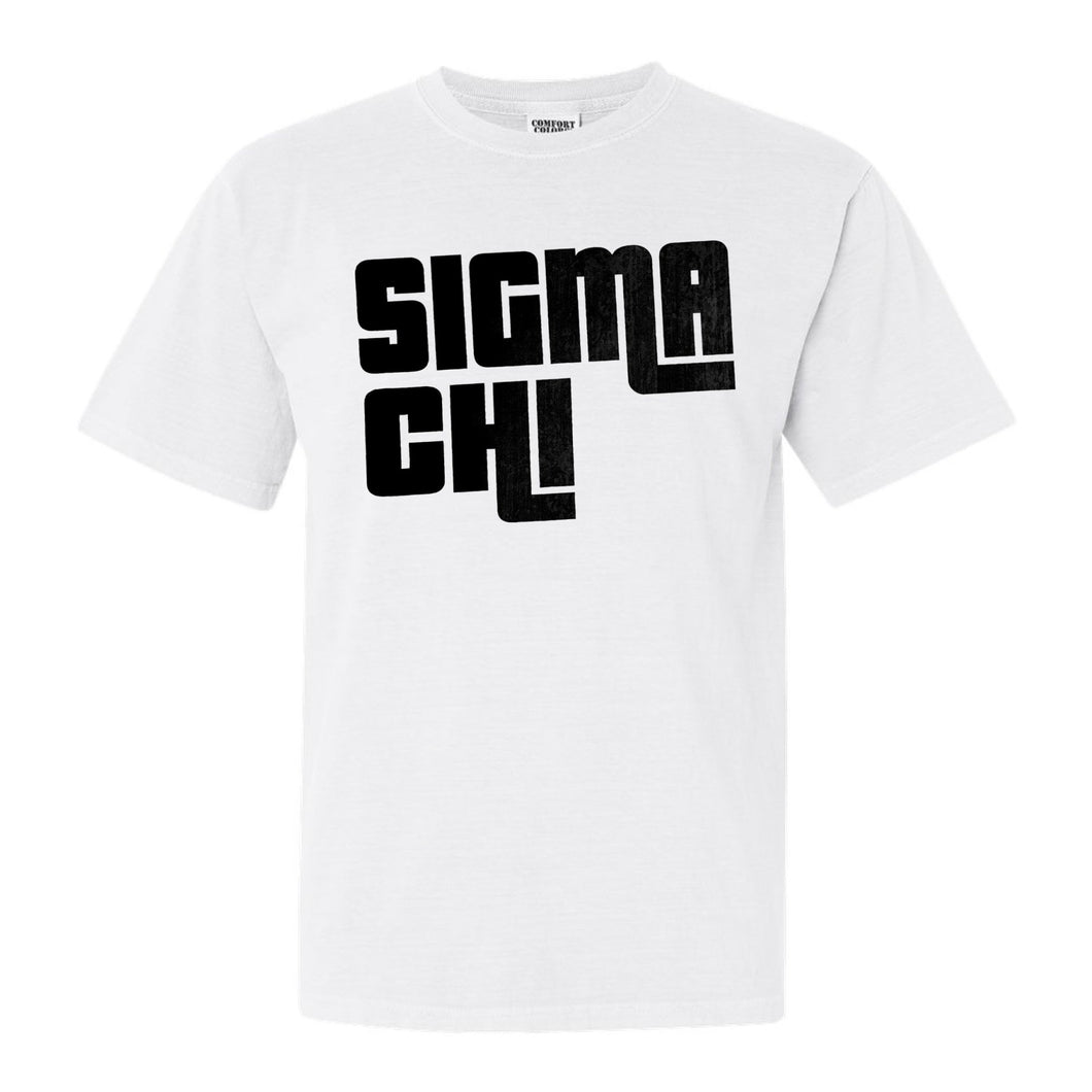 Sigma Chi Comfort Colors T-Shirt - Sig Chi Stacked Letters Shirt - Kite and Crest