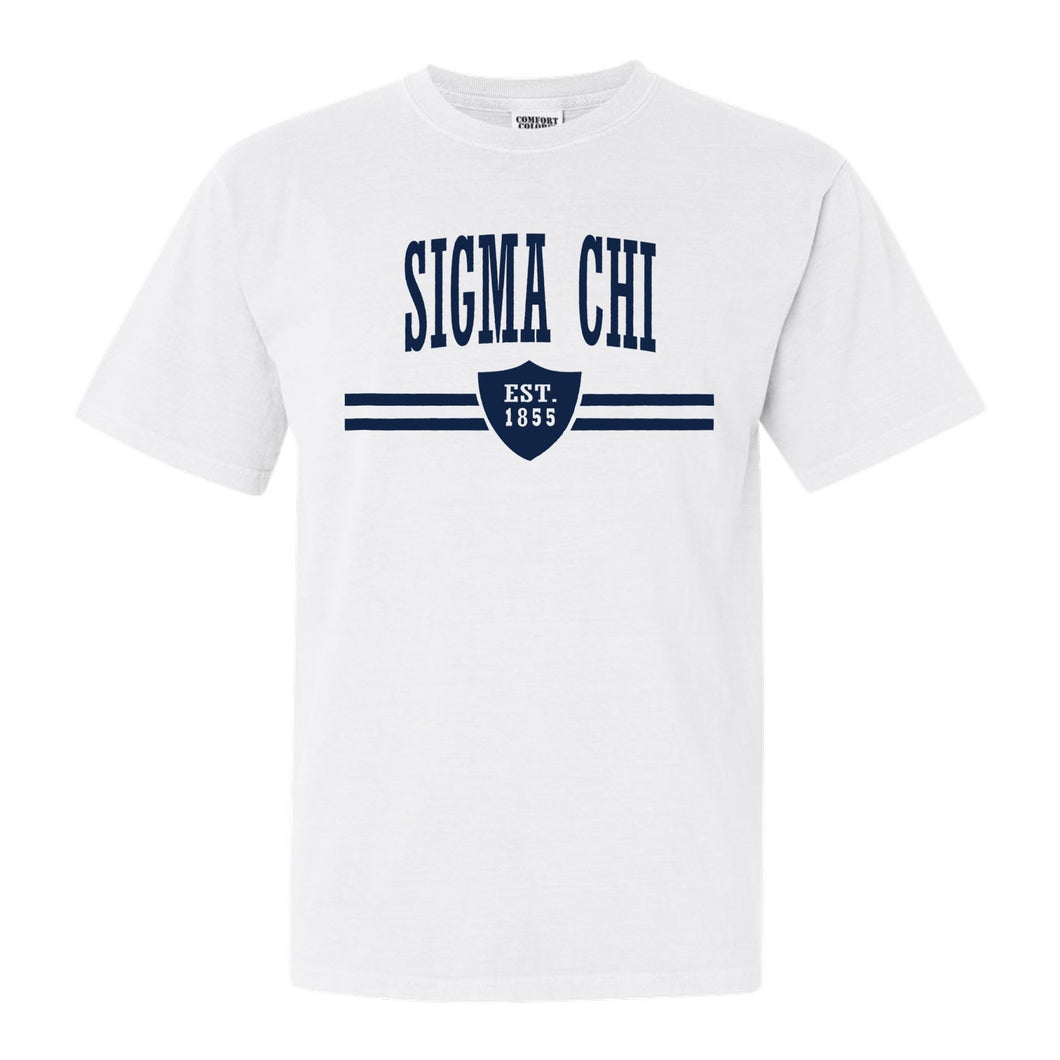 Sigma Chi Comfort Colors T-Shirt - Sig Chi Striped Shield Shirt - Kite and Crest