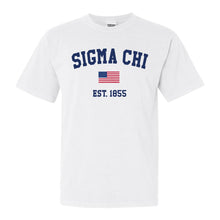 Load image into Gallery viewer, Sigma Chi Comfort Colors T-Shirt - Sig Chi USA Flag Shirt - Kite and Crest
