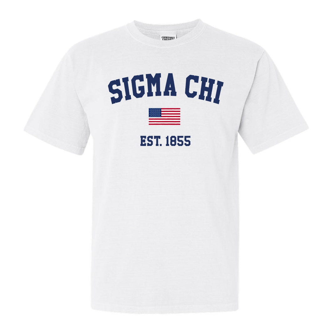 Sigma Chi Comfort Colors T-Shirt - Sig Chi USA Flag Shirt - Kite and Crest