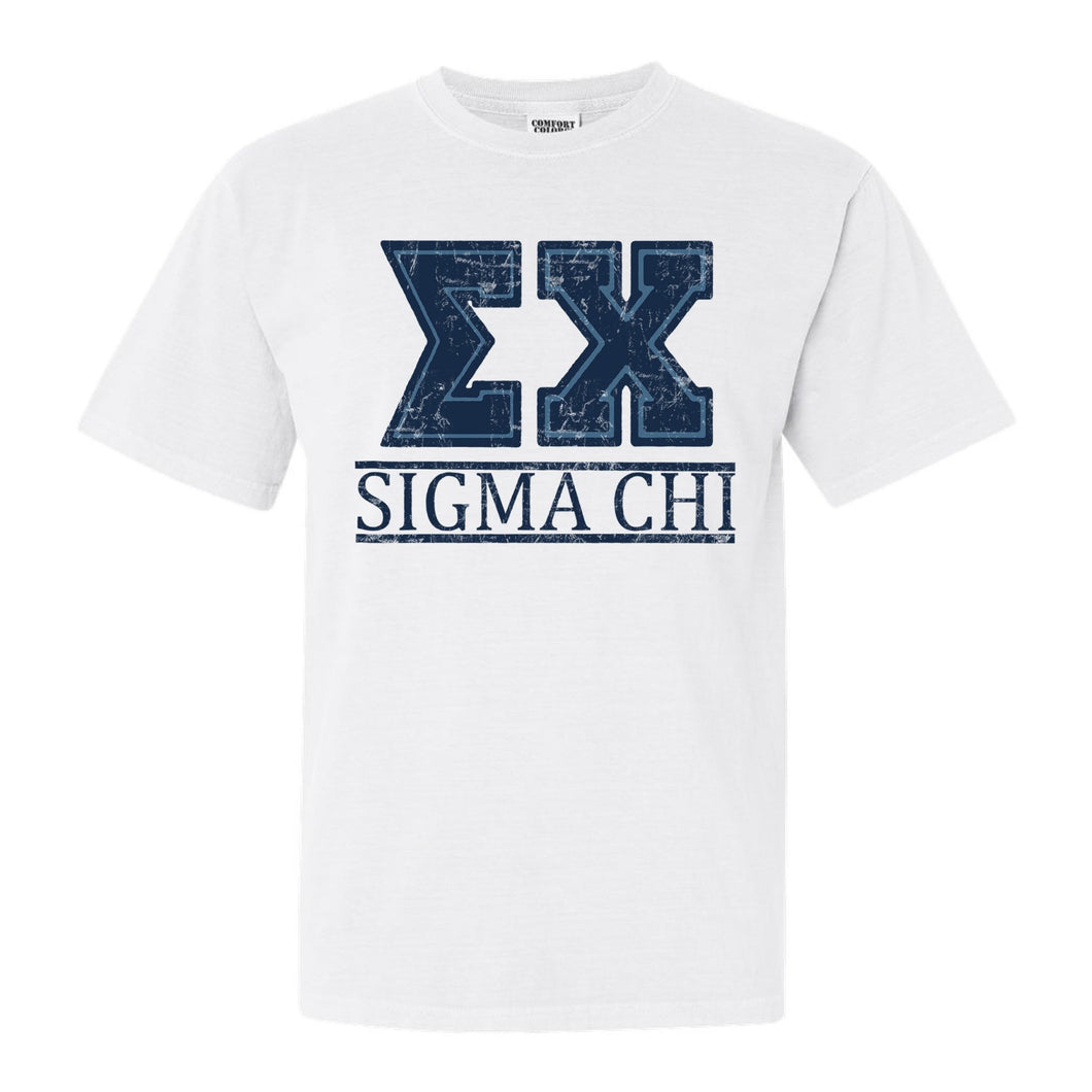 Sigma Chi Comfort Colors T-Shirt - Sig Chi Washed Letters Shirt - Kite and Crest