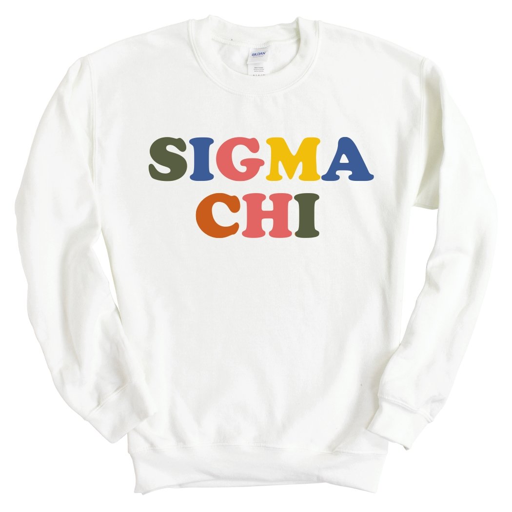 Sigma Chi Sweatshirt - Sigma Chi Retro Letters Crewneck Sweatshirt - Kite and Crest