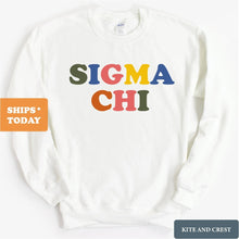 Load image into Gallery viewer, Sigma Chi Sweatshirt - Sigma Chi Retro Letters Crewneck Sweatshirt - Kite and Crest
