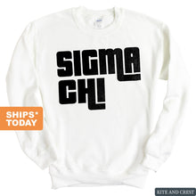 Load image into Gallery viewer, Sigma Chi Sweatshirt - Sigma Chi Stacked Letters Crewneck Sweatshirt - Kite and Crest
