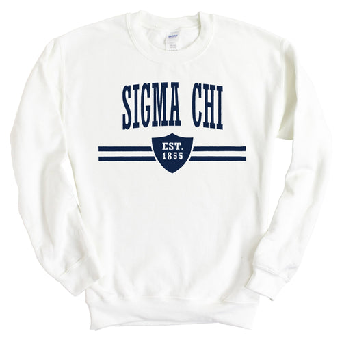 Sigma Chi Sweatshirt - Sigma Chi Striped Shield Crewneck Sweatshirt - Kite and Crest