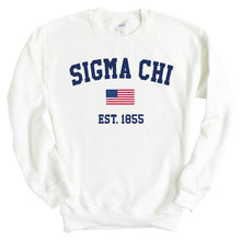 Load image into Gallery viewer, Sigma Chi Sweatshirt - Sigma Chi USA Flag Crewneck Sweatshirt - Kite and Crest
