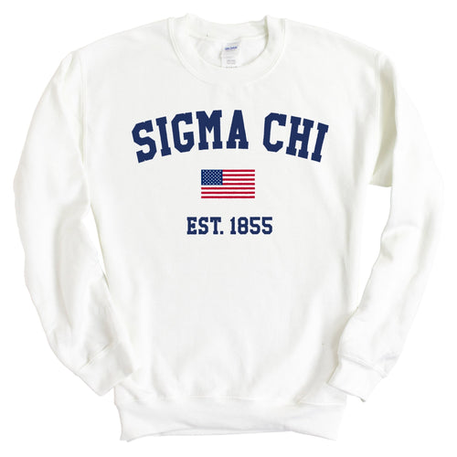 Sigma Chi Sweatshirt - Sigma Chi USA Flag Crewneck Sweatshirt - Kite and Crest