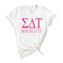 Load image into Gallery viewer, Sigma Delta Tau Big Letters Sorority T-Shirt Tee - Kite and Crest
