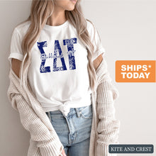 Load image into Gallery viewer, Sigma Delta Tau Blue Floral Sorority T-Shirt Tee - Kite and Crest
