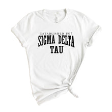 Load image into Gallery viewer, Sigma Delta Tau Established Sorority T-Shirt Shirt Tee - Kite and Crest
