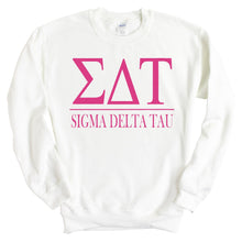 Load image into Gallery viewer, Sigma Delta Tau (Sig Delt) Big Letters Sorority Crewneck Sweatshirt - Kite and Crest
