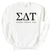 Load image into Gallery viewer, Sigma Delta Tau (Sig Delt) Block Letter Sorority Crewneck Sweatshirt - Kite and Crest
