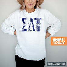 Load image into Gallery viewer, Sigma Delta Tau (Sig Delt) Blue Floral Sorority Crewneck Sweatshirt - Kite and Crest
