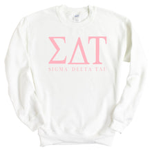 Load image into Gallery viewer, Sigma Delta Tau (Sig Delt) Pink Letter Sorority Crewneck Sweatshirt - Kite and Crest
