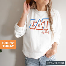 Load image into Gallery viewer, Sigma Delta Tau Sweatshirt - Sig Delt American Colored Crewneck Sweatshirt - Kite and Crest

