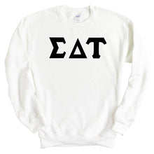 Load image into Gallery viewer, Sigma Delta Tau Sweatshirt | Sig Delt Basic Black Letters Crewneck Sweatshirt | Sigma Delta Tau Sorority Gift Idea - Kite and Crest
