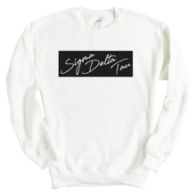 Load image into Gallery viewer, Sigma Delta Tau Sweatshirt - Sig Delt Black Box Crewneck Sweatshirt - Kite and Crest
