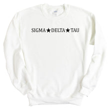 Load image into Gallery viewer, Sigma Delta Tau Sweatshirt - Sig Delt Black Star Crewneck Sweatshirt - Kite and Crest
