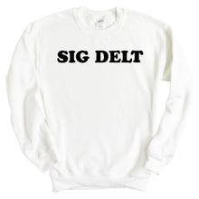 Load image into Gallery viewer, Sigma Delta Tau Sweatshirt - Sig Delt Block Name Crewneck Sweatshirt - Kite and Crest
