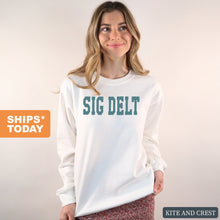 Load image into Gallery viewer, Sigma Delta Tau Sweatshirt - Sig Delt Blue Retro Crewneck Sweatshirt - Kite and Crest
