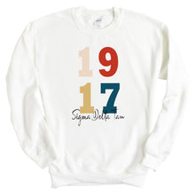 Load image into Gallery viewer, Sigma Delta Tau Sweatshirt | Sig Delt Colorful Year Crewneck Sweatshirt | Sigma Delta Tau Sorority Gift Idea - Kite and Crest
