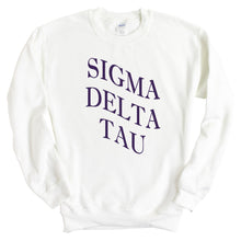 Load image into Gallery viewer, Sigma Delta Tau Sweatshirt | Sig Delt Large and Wavy Letters Crewneck Sweatshirt | Sigma Delta Tau Sorority Gift Idea - Kite and Crest
