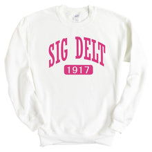 Load image into Gallery viewer, Sigma Delta Tau Sweatshirt | Sig Delt Large Established Crewneck Sweatshirt | Sigma Delta Tau Sorority Gift Idea - Kite and Crest
