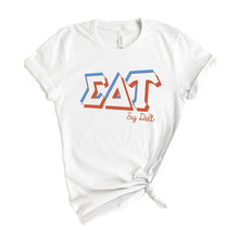 Load image into Gallery viewer, Sigma Delta Tau T-shirt - Sig Delt American Colored Tee - Kite and Crest
