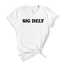 Load image into Gallery viewer, Sigma Delta Tau T-shirt - Sig Delt Block Name Tee - Kite and Crest
