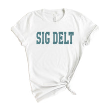 Load image into Gallery viewer, Sigma Delta Tau T-shirt - Sig Delt Blue Retro Tee - Kite and Crest
