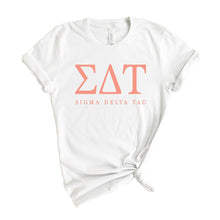 Load image into Gallery viewer, Sigma Delta Tau T-Shirt | Sig Delt Colored Block Letters Shirt | Sigma Delta Tau Sorority Gift Idea - Kite and Crest
