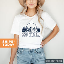 Load image into Gallery viewer, Sigma Delta Tau T-Shirt | Sig Delt Epic Mountains Shirt | Sigma Delta Tau Sorority Gift Idea - Kite and Crest
