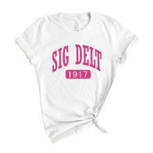 Load image into Gallery viewer, Sigma Delta Tau T-Shirt | Sig Delt Large Established Shirt | Sigma Delta Tau Sorority Gift Idea - Kite and Crest
