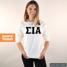 Load image into Gallery viewer, Sigma Iota Alpha Basic Black Letters Crewneck Sweatshirt - Kite and Crest
