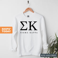 Load image into Gallery viewer, Sigma Kappa Block Letter Sorority Crewneck Sweatshirt - Kite and Crest
