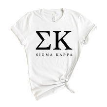 Load image into Gallery viewer, Sigma Kappa Block Letter Sorority T-Shirt Shirt Tee - Kite and Crest
