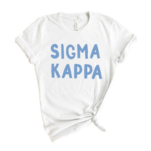 Load image into Gallery viewer, Sigma Kappa Blue Bubble Letter Sorority T-Shirt Tee - Kite and Crest
