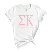 Load image into Gallery viewer, Sigma Kappa Pink Letter Sorority T-Shirt Shirt Tee - Kite and Crest
