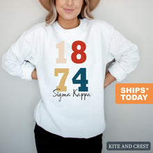 Load image into Gallery viewer, Sigma Kappa Sweatshirt | Sigma Kappa Colorful Year Crewneck Sweatshirt | Sigma Kappa Sorority Gift Idea - Kite and Crest
