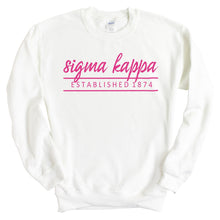 Load image into Gallery viewer, Sigma Kappa Sweatshirt | Sigma Kappa Pink Established Crewneck Sweatshirt | Sigma Kappa Sorority Gift Idea - Kite and Crest
