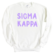 Load image into Gallery viewer, Sigma Kappa Sweatshirt - Sigma Kappa Purple Bubble Letters Crewneck Sweatshirt - Kite and Crest
