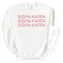 Load image into Gallery viewer, Sigma Kappa Sweatshirt | Sigma Kappa Red and Stacked Crewneck Sweatshirt | Sigma Kappa Sorority Gift Idea - Kite and Crest
