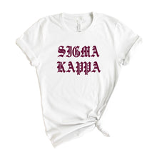 Load image into Gallery viewer, Sigma Kappa T-Shirt | Sigma Kappa Old Type Written Shirt | Sigma Kappa Sorority Gift Idea - Kite and Crest
