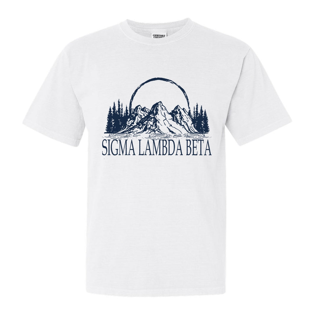 Sigma Lambda Beta Epic Mountains Comfort Colors T-Shirt - Fraternity Tee - Kite and Crest